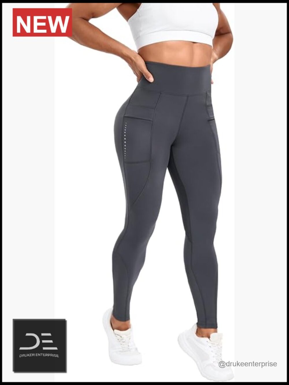 High Waisted Yoga Leggings with Side Pockets Non See Through 4 Way Stretch